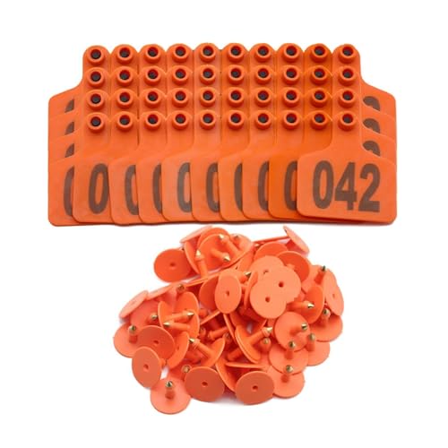 Ear Tags 001-1000 Numbered Livestock Large Plastic Cattle Tags with Numbers for Cows, Sheep, Goats Durable Farm Animal Identification Ear Tag 100pcs (Orange, 301_400) - color: Orange, size: 301_400