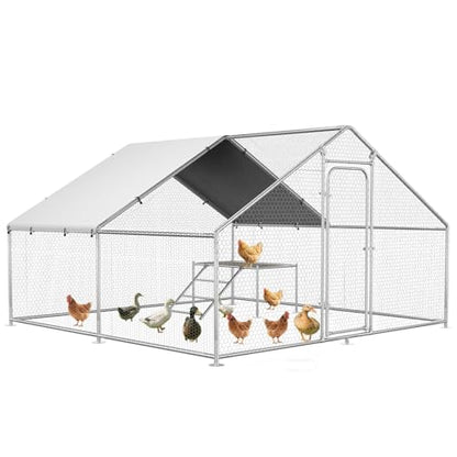 Large Metal Chicken Coop with Roosting Ladder, UV-Resistant and Waterproof Cover, Outdoor Walk-in Cage Hen House for Yard Farm Rabbit Duck Chicken Run, Spire Roof (13.1'W x 9.8'L x 6.4'H) - size: 157.5"L x 118.0"W x 78.0"H