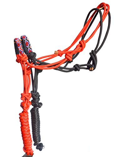 Nylon Horse Braided Rope Halter Beaded Noseband Lead Rope (Red B) - color: Red B