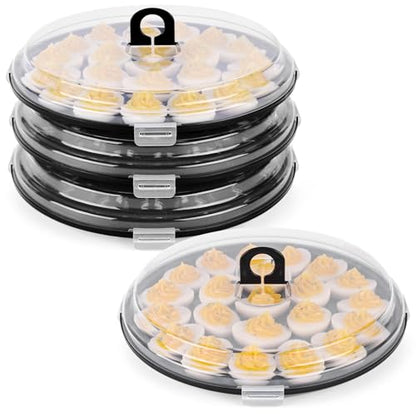 HANSGO Deviled Egg Containers with Lid, 3PCS Deviled Egg Platter Carrier Holder Trays with 66 Slots for Party and Home Kitchen, Black - color: 3pcs Black