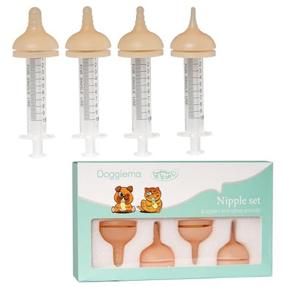 Doggiema Silicone Feeding Nipple and Syringes for Puppies and Other Animals Dongdong pet (4 Size Nipple+6 Syringes) - size: Replacement Nipple (4 Nipple+6 Syringes)