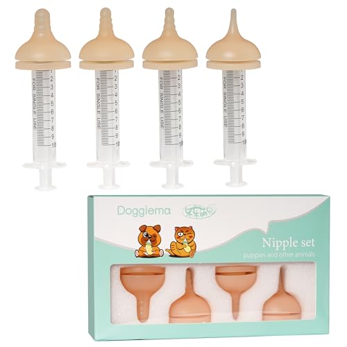 Doggiema Puppy Feeder Bottle, Silicone Feeding Nipple and Syringes for Puppies - size: Replacement Nipple (4 Nipple+6 Syringes)