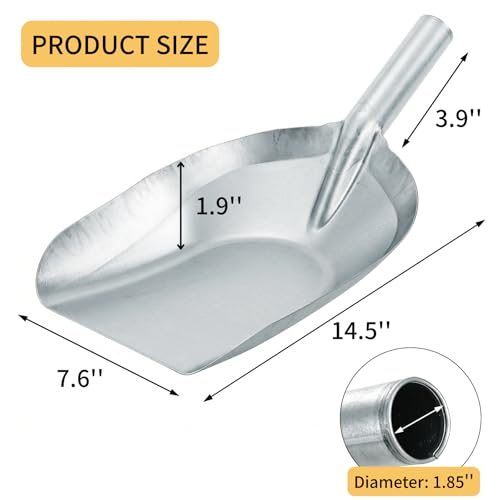 Cididu 2 Pack Large Metal Feed Scoop for Livestock, 33.8 Oz Grain Scoop for Horse, Cattle, Chicken, Heavy Duty Shovels with Hollow Handle for Grain, Fire Pit, Garden, Outdoor Firewood, Dry Goods