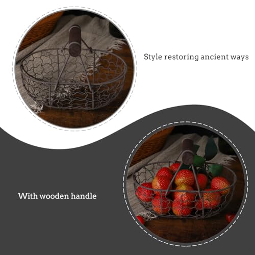 Tofficu Iron Handheld Fruit Bread Basket 7.08X4.92X4.92In Multi-Functional Metal Wire Storage Organizer with Handle for Kitchen Dining and Home Decor - size: Dark Brown