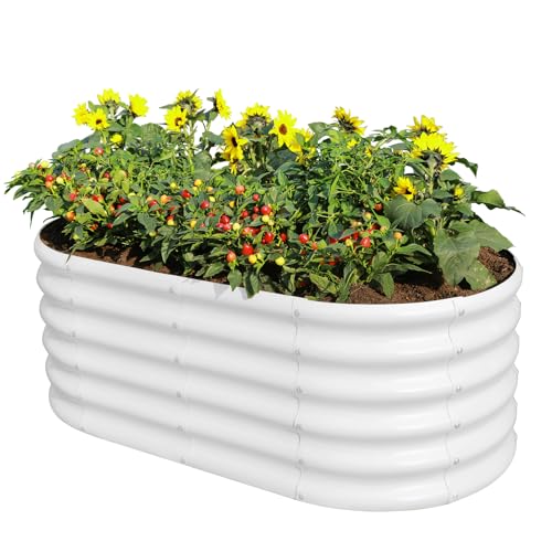 Land Guard 18“ Tall 4×2ft Galvanized Raised Garden Bed Kit, Galvanized Planter Garden Boxes Outdoor, Oval Large Metal Raised Garden Bed for Vegetables……… (Pearl White, 4×2×1.5ft) - color: Pearl White, size: 4×2×1.5ft