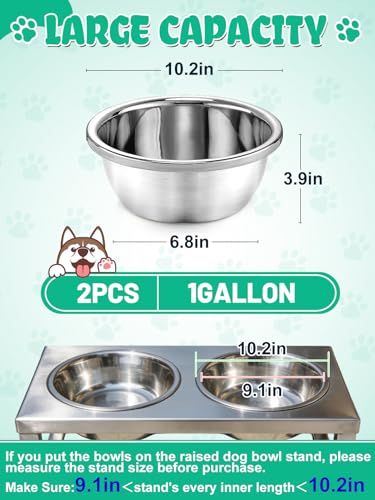 2 Pcs 1 Gallon Large Dog Bowls - Food Grade Stainless Steel Metal Water Bowls, Easy to Clean Food Bowl for Medium Large Dogs Indoor Outdoor - size: 1 Gallons