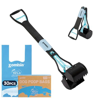 ZOMISIA 26" Pooper Scooper with Waste Bags - Poop Scooper for Large Dogs with Long Handle High Strength Material and Durable Spring for Yard, 30 Count Poop Bags - size: 26 Inch