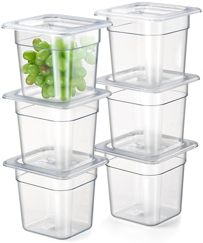 CURTA 6-Pack 1/6 Size 6" Deep NSF Polycarbonate Food Pans with Handled Lids & Drain Trays | Dishwasher & Freezer Safe Clear Container for Prep Tables, Buffet, Salad Bar, Commercial & Home Kitchen - color: 1/6 Size, size: 6" Deep Pan with Lid