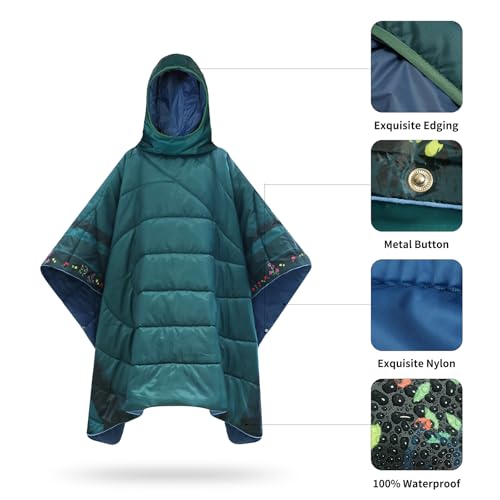 Camping Blanket,Hoodie Blankets Poncho Outdoor Waterproof Windproof Warm Durable & Portable for Stadium, Concerts, Car,Travel, Beach, Picnic, Grass,75 * 52 inch - color: Pool
