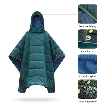 Camping Blanket,Hoodie Blankets Poncho Outdoor Waterproof Windproof Warm Durable & Portable for Stadium, Concerts, Car,Travel, Beach, Picnic, Grass,75 * 52 inch - color: Pool