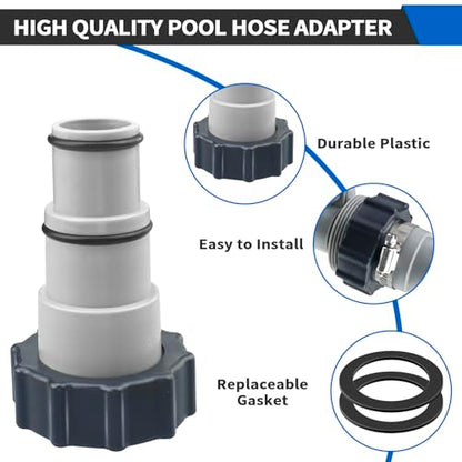 4 Pack Pool Hose Adapter, 1.5" to 1.25" Pool Hose Connector with Clamp and Washer for Intex Threaded Connection Pump Hoses Above Ground Pools Accessories