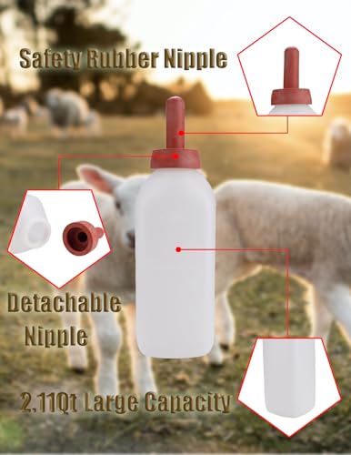 Calf Bottle with Nipple 2 Quart Plastic Milk Feeder for Calves Lambs Goats Farm Animal Nurser and Livestock Cow Feeding Kit