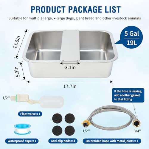BWOGUE 5 Gal Automatic Dog Water Dispenser for Large Dogs Stainless Steel Outdoor Water Bowl Large Breed Self Filling Dog Waterer Feeder for Dogs Cat Chicken Livestock - size: 5 Gal