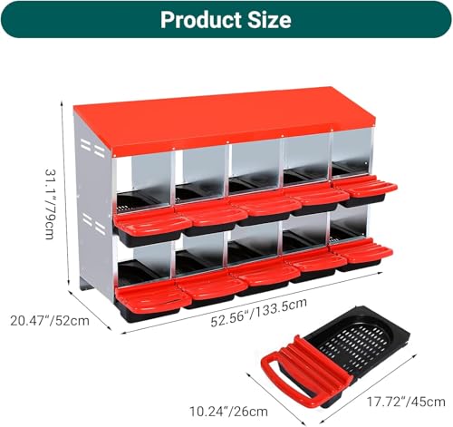 Chicken Nesting Boxes,10 Compartment Nesting Boxes for Laying Eggs,Wall Mount Poultry Roll Away Chicken Laying Boxes,Easy Egg Collection,Cleanable Pull Out Hen Roosting Boxes