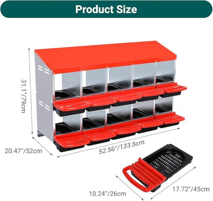 Chicken Nesting Boxes,10 Compartment Nesting Boxes for Laying Eggs,Wall Mount Poultry Roll Away Chicken Laying Boxes,Easy Egg Collection,Cleanable Pull Out Hen Roosting Boxes