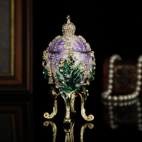 QIFU Hand Painted Purple Faberge Egg Style Enamel Trinket Box, Unique Gift for Family - color: Purple