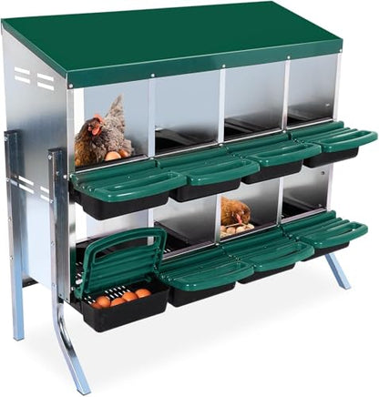 8 - Compartment Roll Away Chicken Nesting Box, Wall - Mount Laying Egg Box with Easy Egg Collection & Cleanable Pull - Out Trays, Hen Roosting Boxes for Efficient Egg Laying（Green）