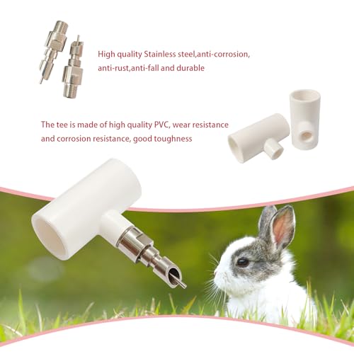 1/2 PVC Water Nipple Automatic Metal System for Cage with Tee for Rabbits, Rat, Bunny, Mouse(Stainless Steel,10pcs) - color: White-Duckbill