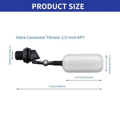 6-Pack Adjustable Arm Float Ball Valve for Automatic Water Level Control in Livestock Water Troughs, Aquariums, Hydroponics, and Reservoirs, 1/2 Inch NPT Thread