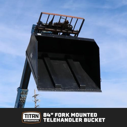 Titan Attachments Fork Mounted Telehandler Dirt Bucket, 84" Wide, 1.64 Cu Yd Capacity, Reinforced Grade 50 Structural Steel, for Landscaping & Construction - size: Bucket Size: 84"