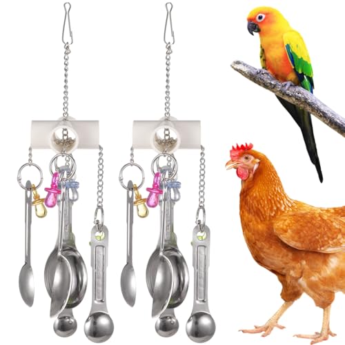 Chicken Coop Accessories: Hanging Bird Toys, Includes Metal Spoons and Foraging Chew Toys