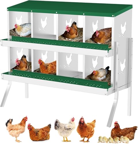 TrailBlaze 8 Compartment Chicken Nesting Box with Metal Legs, Chicken Egg Laying Boxes with Rollout Egg Collection, Large Vented Holes Chicken Coop for Chickens, Hens (Green) - color: Green, size: 8 Holes with Legs