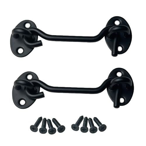 2 Pack Hook and Eye Latch for Door 4 inch Black, Stainless Steel Barn Door Lock Solid Thicken Gate Latch for Door, Windows, Sheds, Fences, Gates - color: Black, size: 4 Inch
