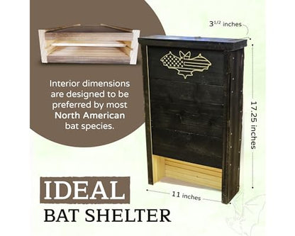 Made in USA- Black Stained Pine Bat House, 2 Chamber Bat Box, Easy-to-Install Wooden Bat House Kit, Weather-Resistant Bat Houses for Outdoors, with Mounting Screws - Applewood Outdoor - style: 2 Chamber Black