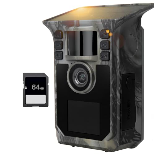 Trail Camera 4K 64MP Solar Game Camera with 5000mAh Forever Power, 64GB Memory Card and Ip67 Waterproof Angle Night Vision for Wildlife Deer Outdoor Trail Cam, Monitoring Trail Cameras - color: Green