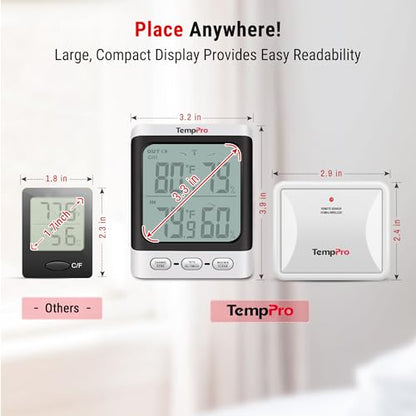 TempPro Indoor Outdoor Thermometer Wireless, 500 ft Outside Thermometer with Cold-Resistant Sensor, Outdoor Thermometer Waterproof for Patio with 3.3" LCD Backlit Display (Previously ThermoPro)