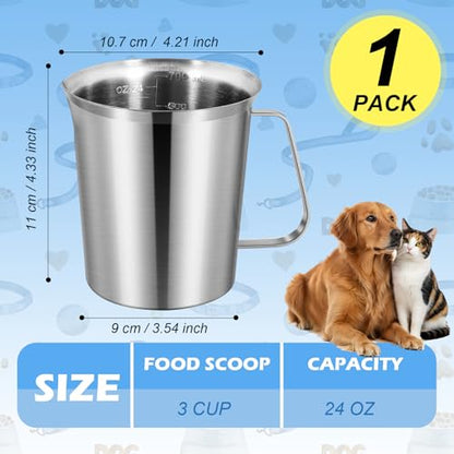 3 Cup Dog Food Scoop 304 Stainless Steel Dog Food Measuring Cups for Cat or Bird Pet Foods, Injection Molded and Dishwasher Safe (3 Cups) - size: 3 Cup