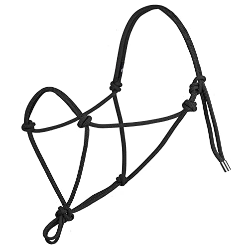 Harrison Howard Rope Halter for Horses - Super Sturdy Training Halter with 2 Knot 1/4" Stiff Cord - color: black, size: Standard