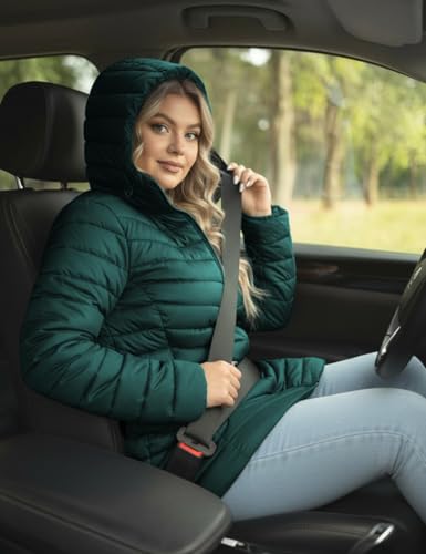 ROYAL MATRIX Women's Packable Puffer Jacket - Lightweight Winter Warm Long Quilted Puffer Coat with Detachable Hood - color: Deep Green, size: Medium