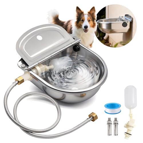 Automatic Dog Water Bowl Dispenser Outdoor, Water Dispenser for Dogs Cats, 304 Stainless Steel Waterer for Large Dogs Chicken Duck Pig Cow Goat, Wall Mountable, with Drainage Hole