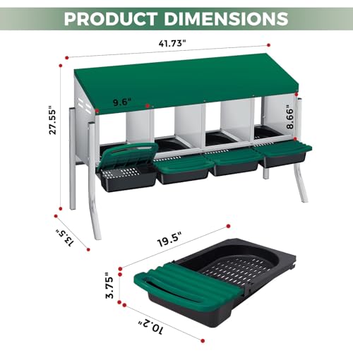 Chicken Nesting Boxes, Heavy-Duty 8-Compartment Metal Chicken Nesting Box – Removable Tray, Ventilation Holes, Easy Egg Collection, Rustproof Galvanized Steel - Green - 4 - Slot - with Legs - color: Green, size: 4 - Slot - With Legs