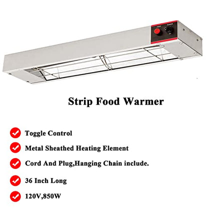 36 Inch Food Heat Lamp Commercial Food Warmer Overhead Strip Warmer 850 Watts with Chain and Us Plug,110v (36") - size: 36"