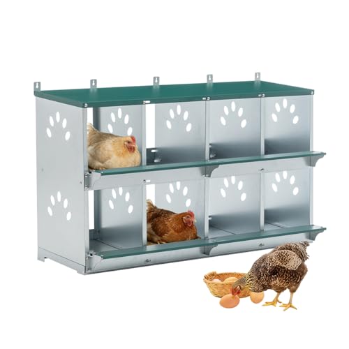 Wall-Mounted 8-Compartment Chicken Laying Box, Galvanized Steel Metal Nesting Box with Ventilated Design, Easy for Egg Collection and Assembly