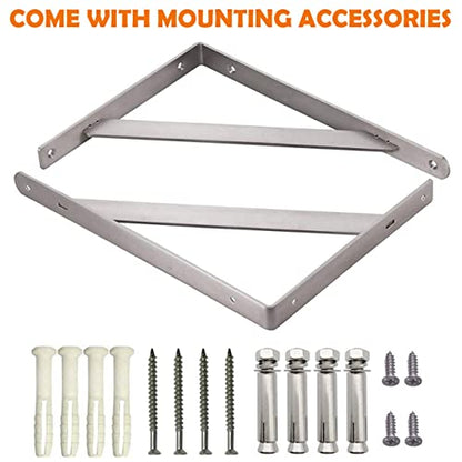 CLT Shelf Bracket, 10” Max Load: 220 lb Heavy Duty Stainless Steel Bracket for Table Bench, Space Saving DIY Bracket, Pack of 2 - color: Silver, size: 10 Inch