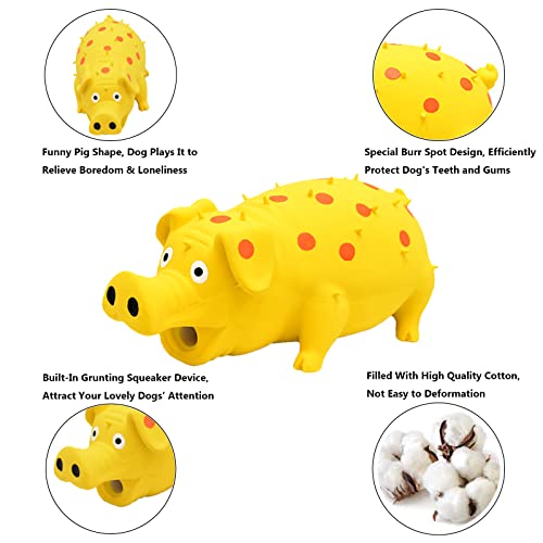 Pig Squeaky Dog Toy, 2 PCS Interactive Rubber Dog Chew Toy - Durable Latex Spot Grunting Pig Toys that Oink for Small Medium Large Dogs (Yellow, Green) - color: Yellow, Green