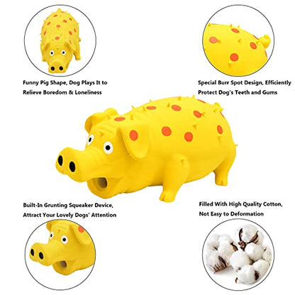 Pig Squeaky Dog Toy, 2 PCS Interactive Rubber Dog Chew Toy - Durable Latex Spot Grunting Pig Toys that Oink for Small Medium Large Dogs (Yellow, Green) - color: Yellow, Green
