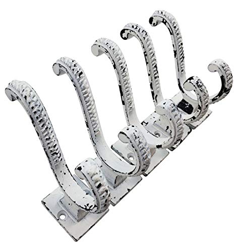 Iron Scroll Coat Hooks - Wall Mounted Rustic Farmhouse Cast Iron DIY Coat Towel Hat Scarf Bag Hook - 5 Pack (Antique White) - style: Scroll (Antique White)