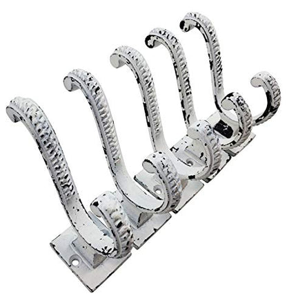Iron Scroll Coat Hooks - Wall Mounted Rustic Farmhouse Cast Iron DIY Coat Towel Hat Scarf Bag Hook - 5 Pack (Antique White) - style: Scroll (Antique White)