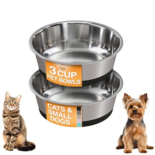 Neater Pet Brands Stainless Steel Dog Bowls with Non-Slip Rubber Bottom – 3 Cup (24 oz), Black - Set of 2 Heavy Duty Metal Dog Bowls, Dishwasher Safe, Food or Water Bowl, Ideal for Small & Medium Dogs - color: Black, size: 3 Cup (Set of 2)