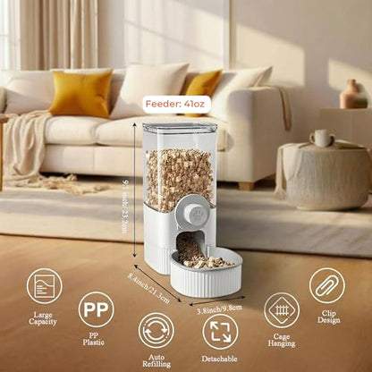 Auto Gravity Food Dispenser for Cage Hanging, 41OZ Capacity Hanging Automatic Pet Cage Feeder, Food Bowl for Cats Dogs Rabbit Ferret Chinchilla Bird Hedgehog Guinea Pig (White) - color: White