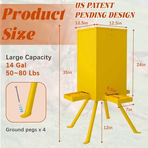 PROLEE 85lbs Deer Feeder,Weatherproof Deer Feeders with 4 Feeding Tray and 4-Leg Stand,Heavy Duty Metal Gravity Feeder for Deers and Wildlife (Yellow) - color: Yellow