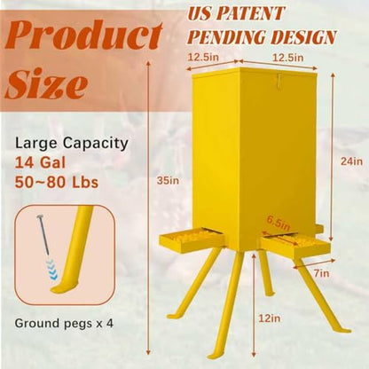 PROLEE 85lbs Deer Feeder,Weatherproof Deer Feeders with 4 Feeding Tray and 4-Leg Stand,Heavy Duty Metal Gravity Feeder for Deers and Wildlife (Yellow) - color: Yellow