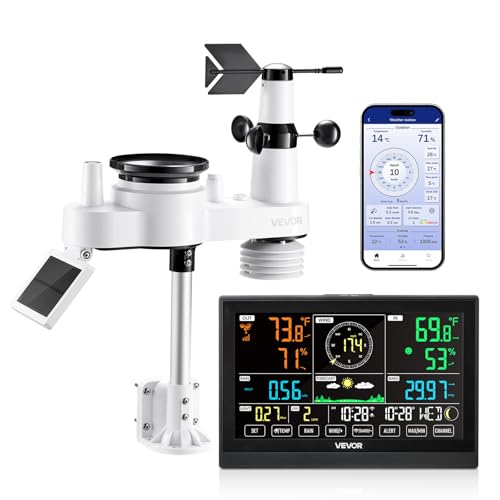 VEVOR 7-in-1 Wi-Fi Weather Station with APP, 7.5-Inch VA Display, Wireless Solar Powered Outdoor Sensor, Rain Gauge, Indoor Outdoor for Weather Forecast, Wind Speed, Temperature, Humidity, Rainfall - style: 7-in-1 WiFi with APP