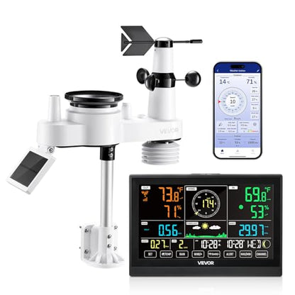 VEVOR 7-in-1 Wi-Fi Weather Station with APP, 7.5-Inch VA Display, Wireless Solar Powered Outdoor Sensor, Rain Gauge, Indoor Outdoor for Weather Forecast, Wind Speed, Temperature, Humidity, Rainfall - style: 7-in-1 WiFi with APP