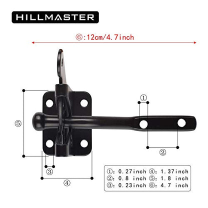 HILLMASTER Upgrade Self-Locking Gate Latch for Wooden Fence Heavy Duty, Automatic Gravity Lever Door Latches with Longer Fasteners & Pull String for Secure Pool, Garden, Black Finish/4.7in - size: 1 Pack