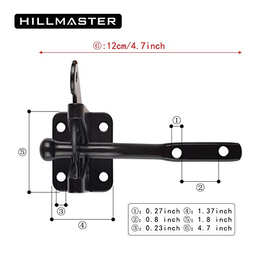 HILLMASTER Upgrade Self-Locking Gate Latch for Wooden Fence, Automatic Gravity Lever Door Latches with Longer Fasteners & Pull String for Secure Pool, Garden, Black Finish/4.7in, 2 Pack - size: 2 Pack